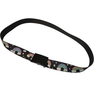 Buckle-Down Rainbow Clouds Web Belt Black Bottle Opener Adjustable Cut-to-Fit